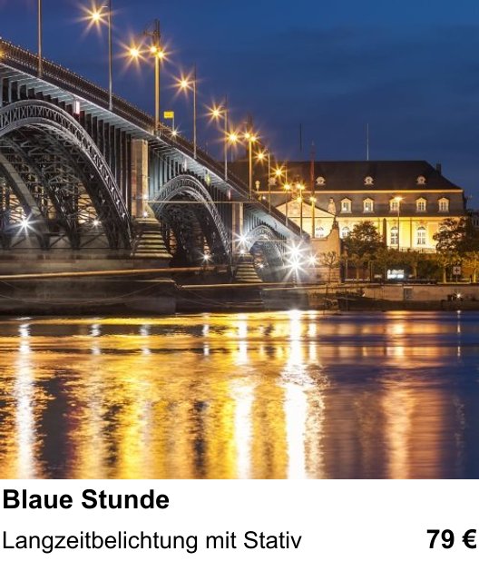Fotografie-Training in Mainz: Langzeitaufnahmen im Abendlicht und Langzeitbelichtung mit Stativ